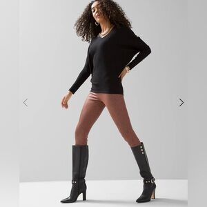 WHBM Vegan Suede Runway Leggings Brown Floral Paisley Print Size 4